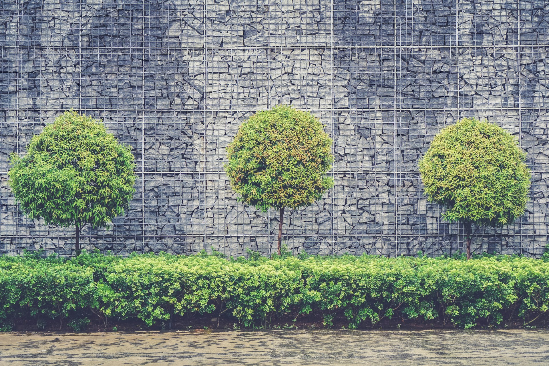 Concrete retaining wall with landscaping in Huntsville, AL